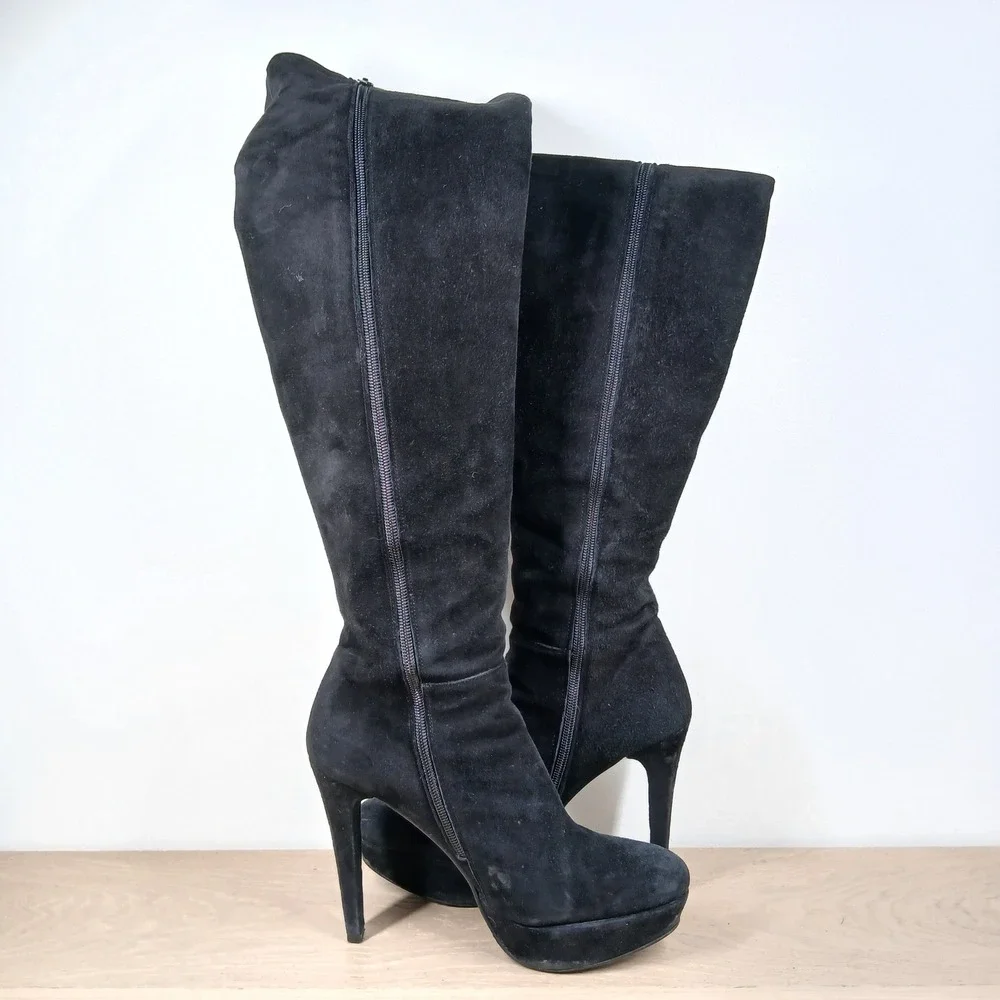 Stuart Weitzman Boots Womens 8 Black Leather Over The Knee Platform Stiletto